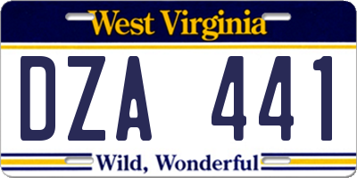 WV license plate DZA441