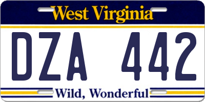 WV license plate DZA442