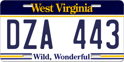 WV license plate DZA443