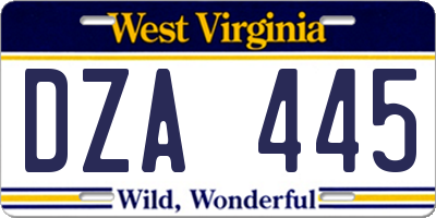 WV license plate DZA445