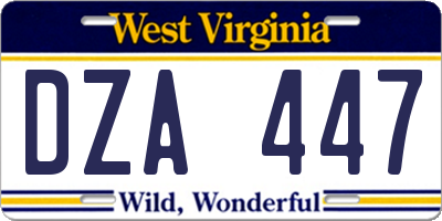 WV license plate DZA447