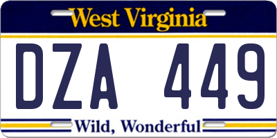 WV license plate DZA449