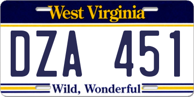 WV license plate DZA451