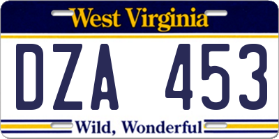 WV license plate DZA453