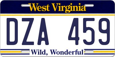 WV license plate DZA459