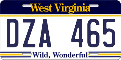WV license plate DZA465