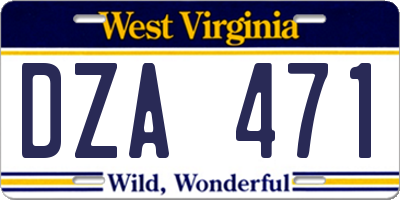 WV license plate DZA471