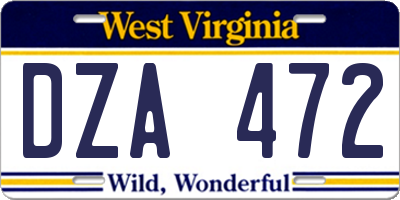 WV license plate DZA472