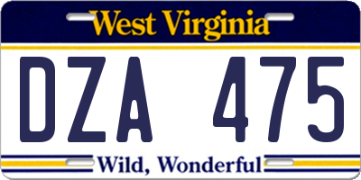 WV license plate DZA475