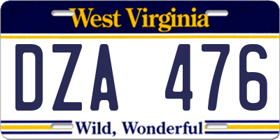 WV license plate DZA476