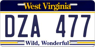 WV license plate DZA477