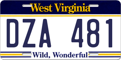 WV license plate DZA481