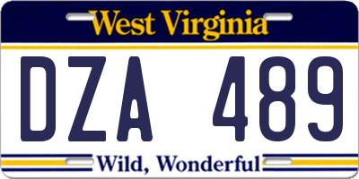 WV license plate DZA489
