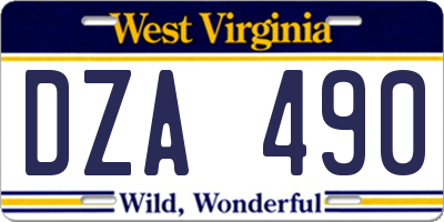 WV license plate DZA490