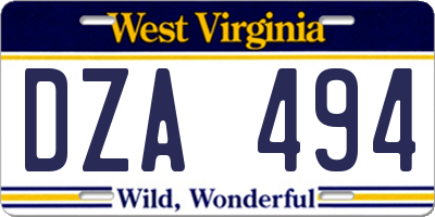WV license plate DZA494