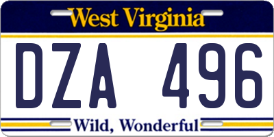 WV license plate DZA496