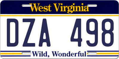 WV license plate DZA498
