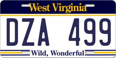 WV license plate DZA499