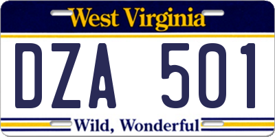 WV license plate DZA501