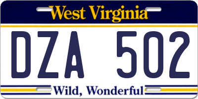 WV license plate DZA502