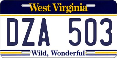 WV license plate DZA503