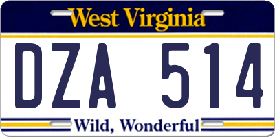 WV license plate DZA514