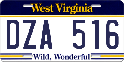 WV license plate DZA516