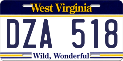 WV license plate DZA518