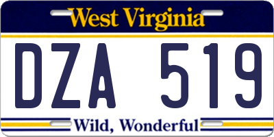 WV license plate DZA519