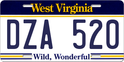 WV license plate DZA520