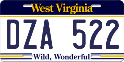 WV license plate DZA522