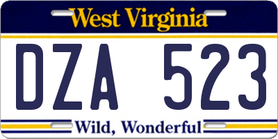 WV license plate DZA523