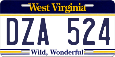 WV license plate DZA524