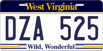 WV license plate DZA525