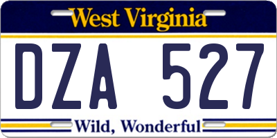 WV license plate DZA527