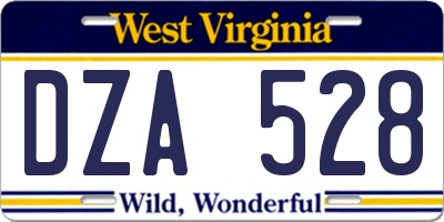 WV license plate DZA528