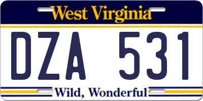 WV license plate DZA531