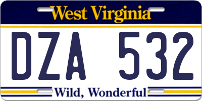 WV license plate DZA532