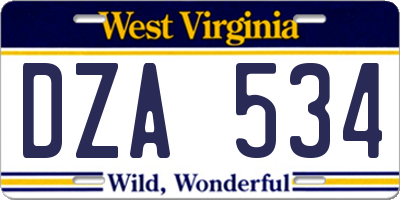 WV license plate DZA534