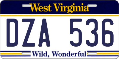 WV license plate DZA536