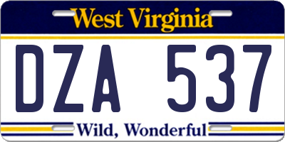 WV license plate DZA537