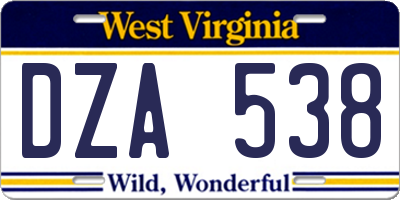 WV license plate DZA538