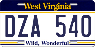 WV license plate DZA540