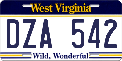 WV license plate DZA542