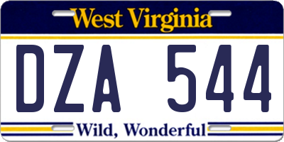 WV license plate DZA544