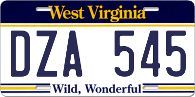 WV license plate DZA545