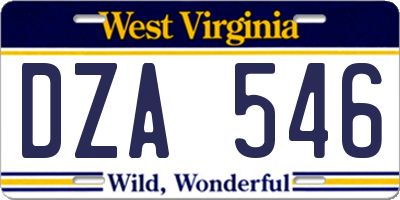 WV license plate DZA546