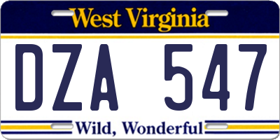 WV license plate DZA547