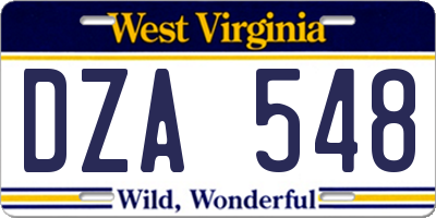 WV license plate DZA548