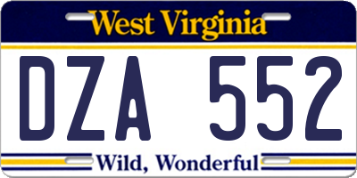 WV license plate DZA552